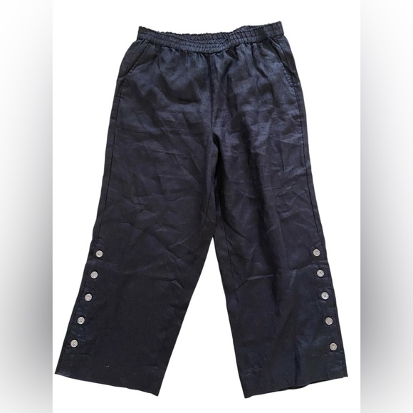 John Mark Pants - John Mark Black Wide-Leg cropped Pants with Button Detail size M , pocket